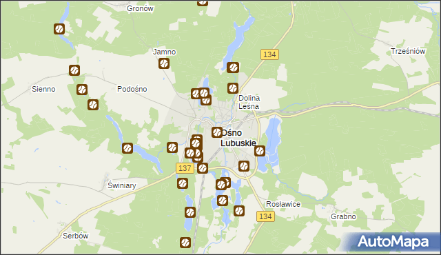 mapa Ośno Lubuskie, Ośno Lubuskie na mapie Targeo