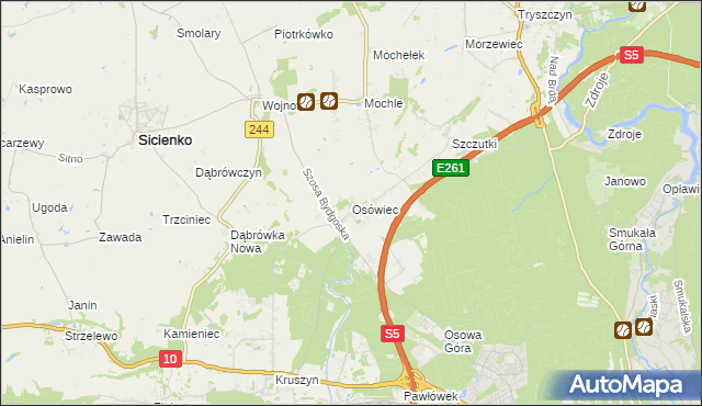 mapa Osówiec gmina Sicienko, Osówiec gmina Sicienko na mapie Targeo