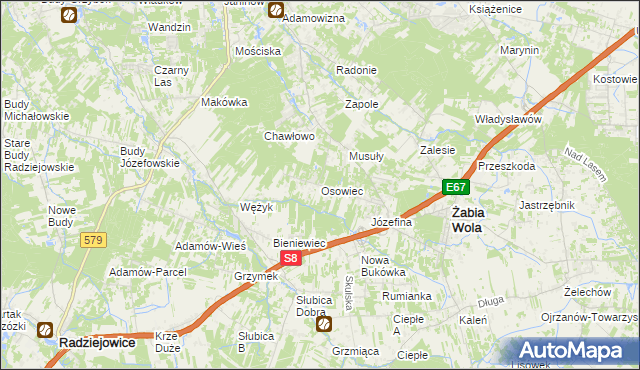 mapa Osowiec gmina Żabia Wola, Osowiec gmina Żabia Wola na mapie Targeo