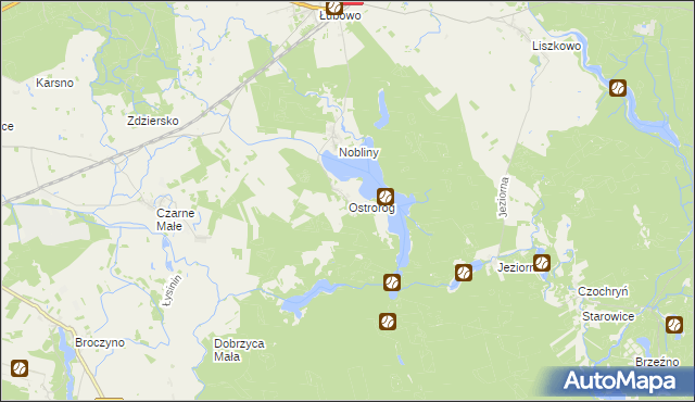 mapa Ostroróg gmina Czaplinek, Ostroróg gmina Czaplinek na mapie Targeo