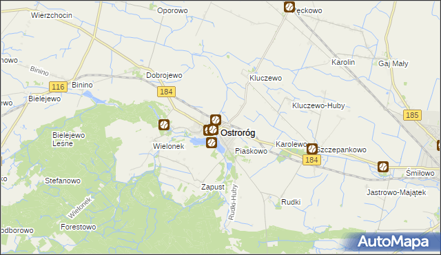 mapa Ostroróg powiat szamotulski, Ostroróg powiat szamotulski na mapie Targeo