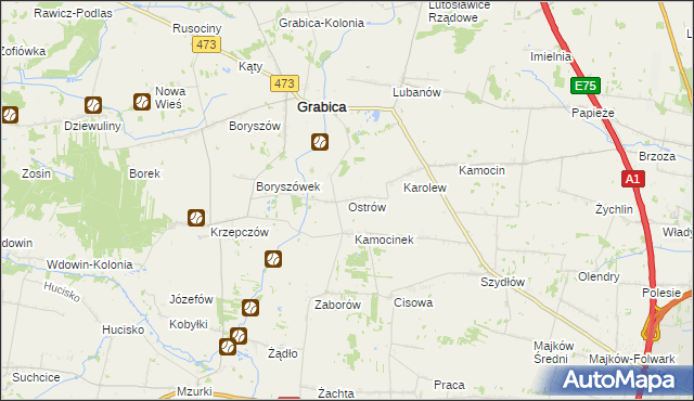 mapa Ostrów gmina Grabica, Ostrów gmina Grabica na mapie Targeo