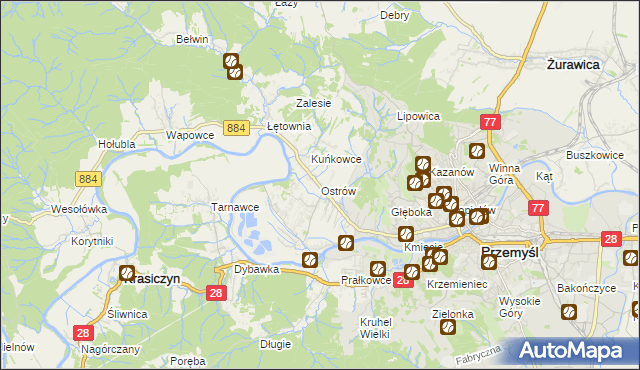 mapa Ostrów gmina Przemyśl, Ostrów gmina Przemyśl na mapie Targeo