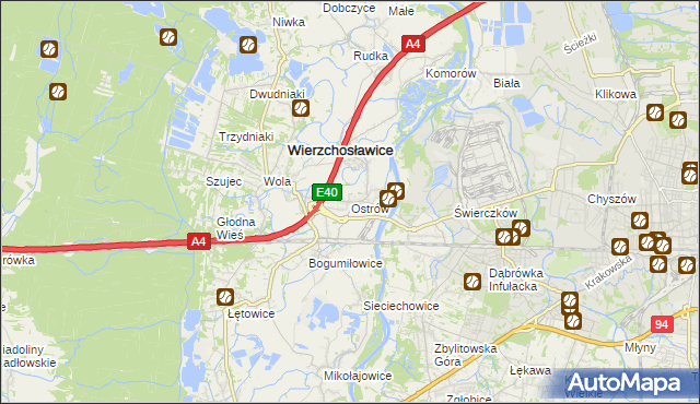 mapa Ostrów gmina Wierzchosławice, Ostrów gmina Wierzchosławice na mapie Targeo