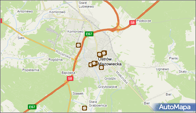 mapa Ostrów Mazowiecka, Ostrów Mazowiecka na mapie Targeo