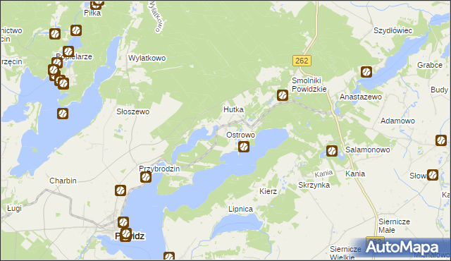 mapa Ostrowo gmina Powidz, Ostrowo gmina Powidz na mapie Targeo