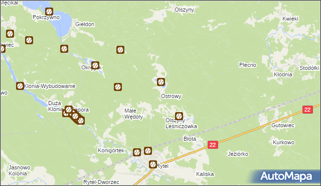 mapa Ostrowy gmina Czersk, Ostrowy gmina Czersk na mapie Targeo