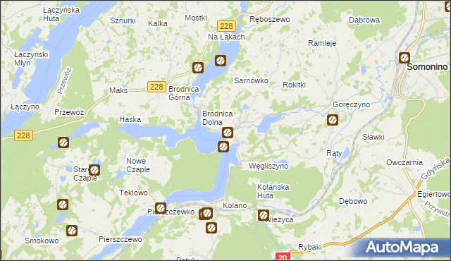 mapa Ostrzyce gmina Somonino, Ostrzyce gmina Somonino na mapie Targeo