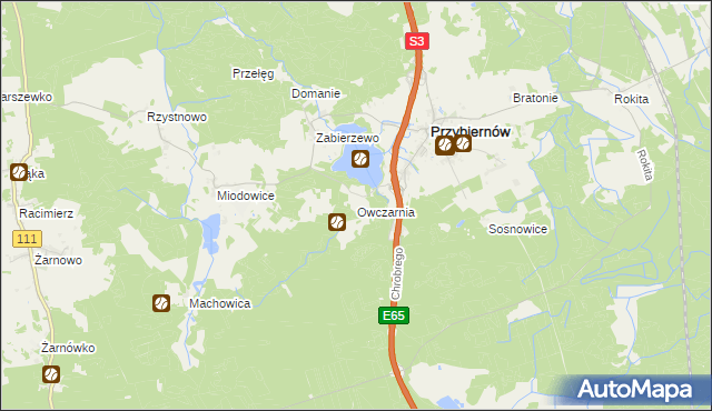 mapa Owczarnia gmina Przybiernów, Owczarnia gmina Przybiernów na mapie Targeo