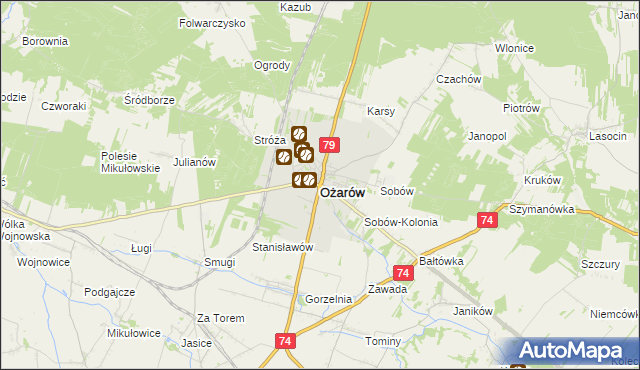 mapa Ożarów powiat opatowski, Ożarów powiat opatowski na mapie Targeo