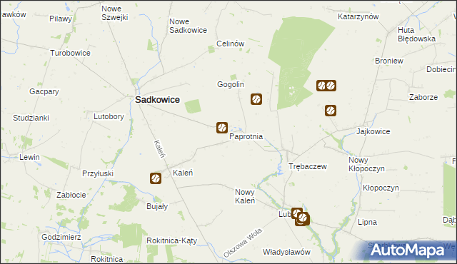 mapa Paprotnia gmina Sadkowice, Paprotnia gmina Sadkowice na mapie Targeo