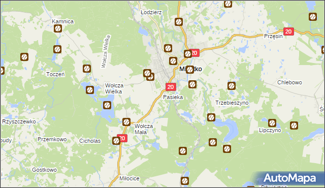 mapa Pasieka gmina Miastko, Pasieka gmina Miastko na mapie Targeo