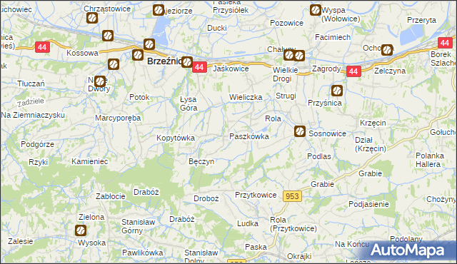 mapa Paszkówka gmina Brzeźnica, Paszkówka gmina Brzeźnica na mapie Targeo