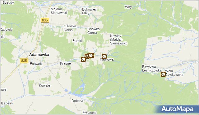 mapa Pawłowa gmina Adamówka, Pawłowa gmina Adamówka na mapie Targeo