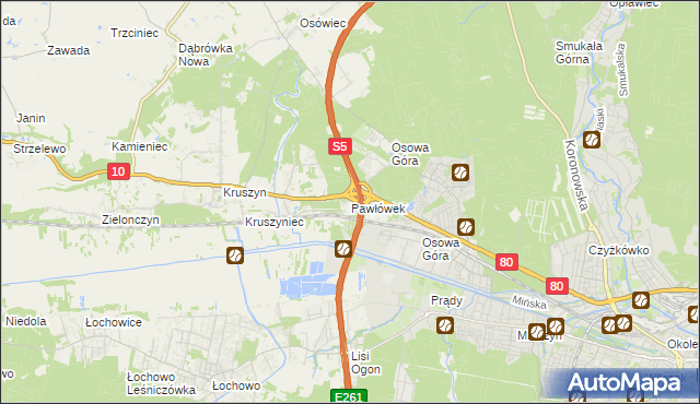 mapa Pawłówek gmina Sicienko, Pawłówek gmina Sicienko na mapie Targeo