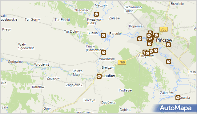 mapa Pawłowice gmina Michałów, Pawłowice gmina Michałów na mapie Targeo