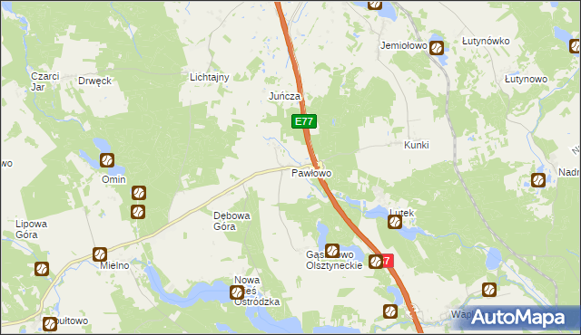 mapa Pawłowo gmina Olsztynek, Pawłowo gmina Olsztynek na mapie Targeo