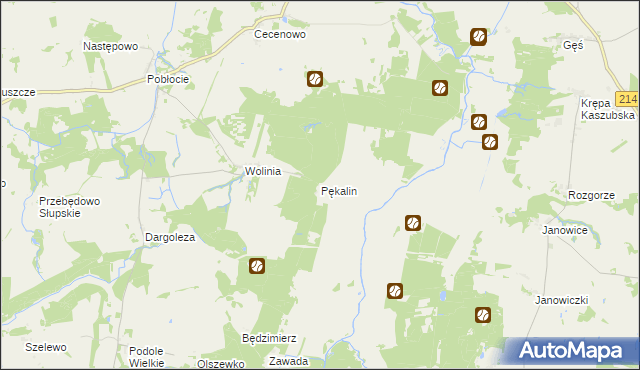 mapa Pękalin gmina Główczyce, Pękalin gmina Główczyce na mapie Targeo