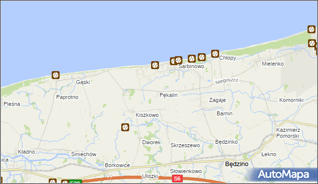 mapa Pękalin gmina Mielno, Pękalin gmina Mielno na mapie Targeo