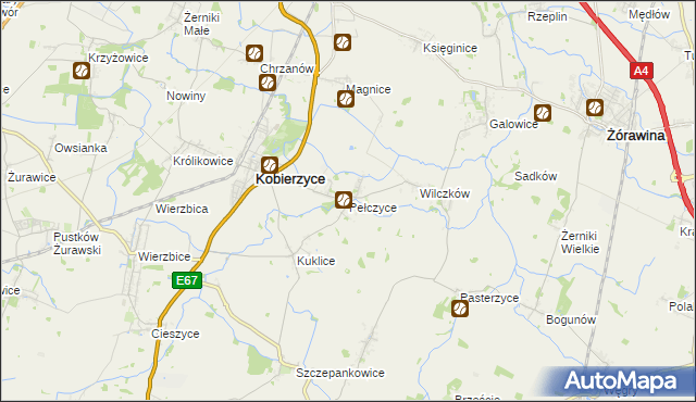 mapa Pełczyce gmina Kobierzyce, Pełczyce gmina Kobierzyce na mapie Targeo