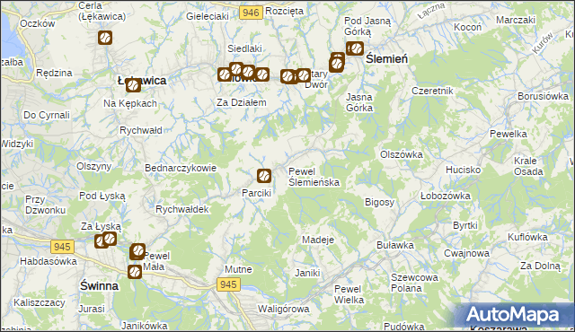 mapa Pewel Ślemieńska, Pewel Ślemieńska na mapie Targeo