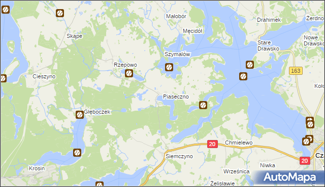 mapa Piaseczno gmina Czaplinek, Piaseczno gmina Czaplinek na mapie Targeo