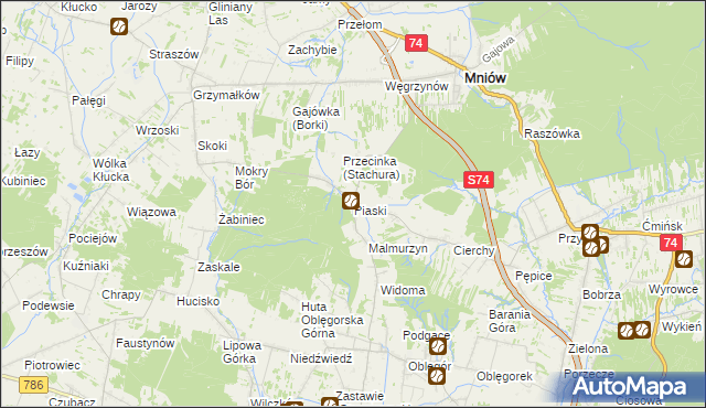 mapa Piaski gmina Mniów, Piaski gmina Mniów na mapie Targeo