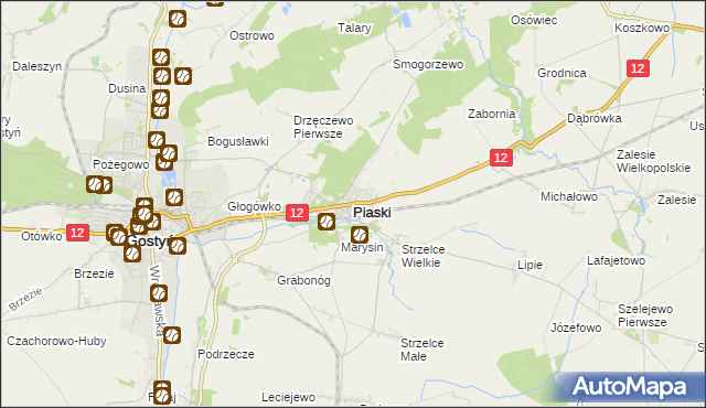 mapa Piaski powiat gostyński, Piaski powiat gostyński na mapie Targeo