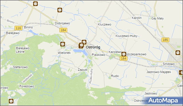 mapa Piaskowo gmina Ostroróg, Piaskowo gmina Ostroróg na mapie Targeo