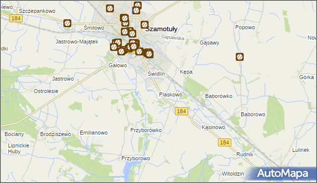 mapa Piaskowo gmina Szamotuły, Piaskowo gmina Szamotuły na mapie Targeo