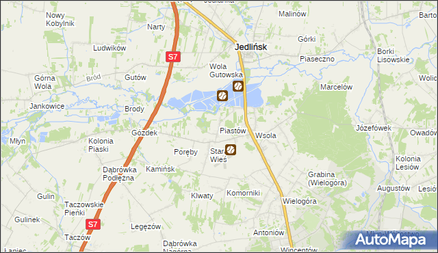 mapa Piastów gmina Jedlińsk, Piastów gmina Jedlińsk na mapie Targeo