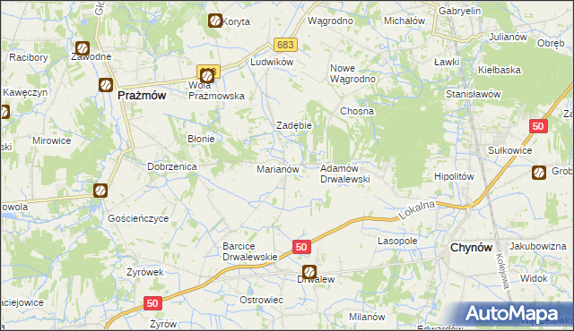 mapa Pieczyska gmina Chynów, Pieczyska gmina Chynów na mapie Targeo
