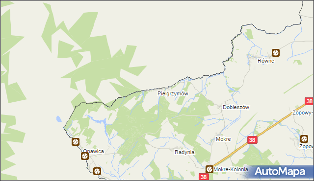 mapa Pielgrzymów gmina Głubczyce, Pielgrzymów gmina Głubczyce na mapie Targeo