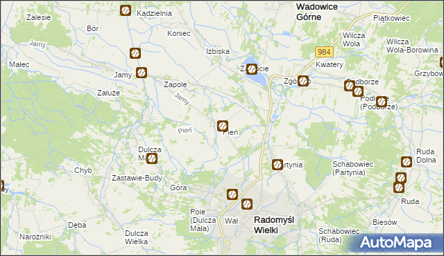 mapa Pień gmina Radomyśl Wielki, Pień gmina Radomyśl Wielki na mapie Targeo