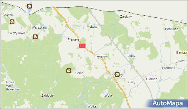 mapa Piergozy gmina Bartoszyce, Piergozy gmina Bartoszyce na mapie Targeo