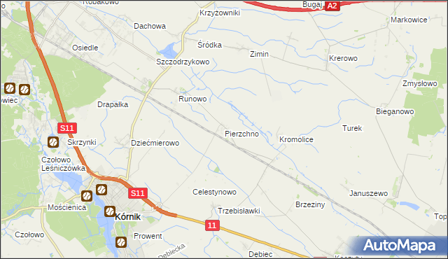 mapa Pierzchno gmina Kórnik, Pierzchno gmina Kórnik na mapie Targeo