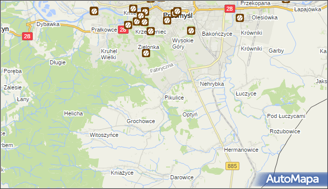 mapa Pikulice, Pikulice na mapie Targeo