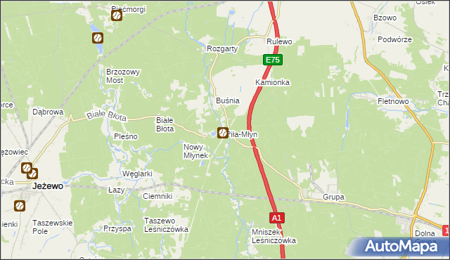 mapa Piła-Młyn gmina Jeżewo, Piła-Młyn gmina Jeżewo na mapie Targeo