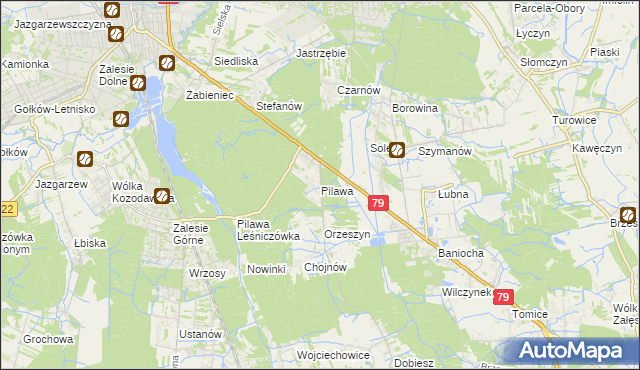 mapa Pilawa gmina Piaseczno, Pilawa gmina Piaseczno na mapie Targeo