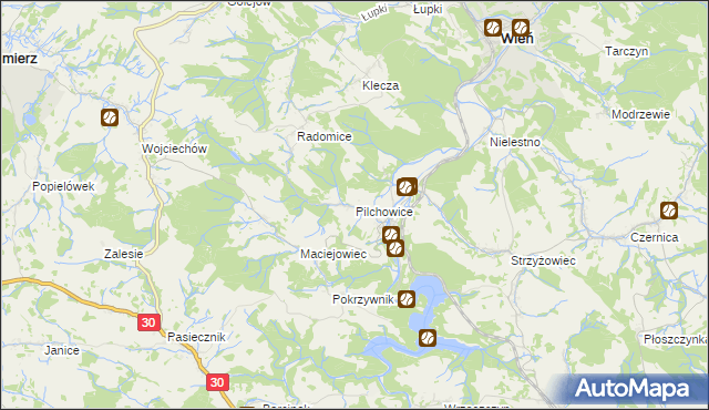 mapa Pilchowice gmina Wleń, Pilchowice gmina Wleń na mapie Targeo