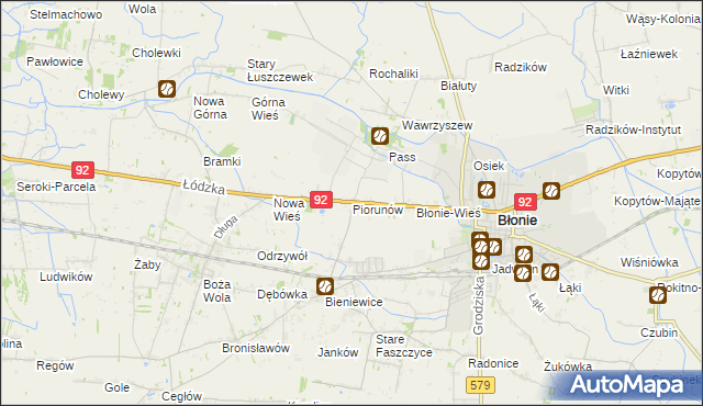 mapa Piorunów gmina Błonie, Piorunów gmina Błonie na mapie Targeo