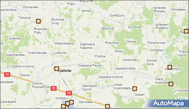 mapa Piotrów gmina Dalików, Piotrów gmina Dalików na mapie Targeo