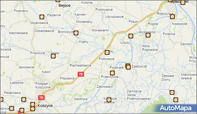 mapa Piotrowice gmina Koszyce, Piotrowice gmina Koszyce na mapie Targeo