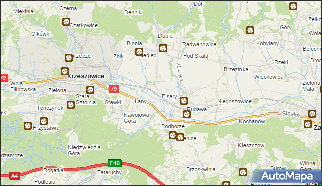 mapa Pisary gmina Zabierzów, Pisary gmina Zabierzów na mapie Targeo