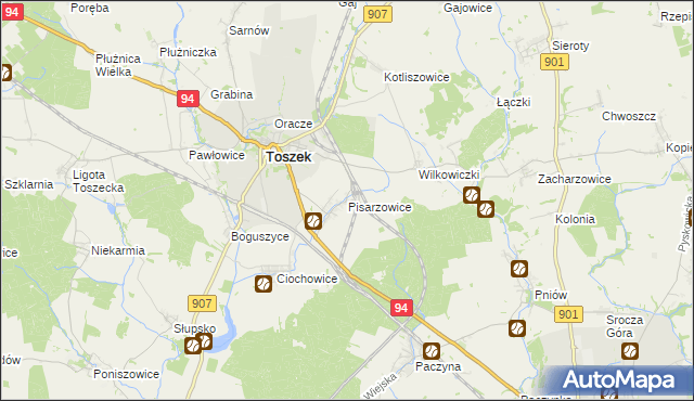 mapa Pisarzowice gmina Toszek, Pisarzowice gmina Toszek na mapie Targeo