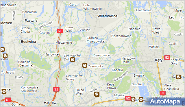 mapa Pisarzowice gmina Wilamowice, Pisarzowice gmina Wilamowice na mapie Targeo