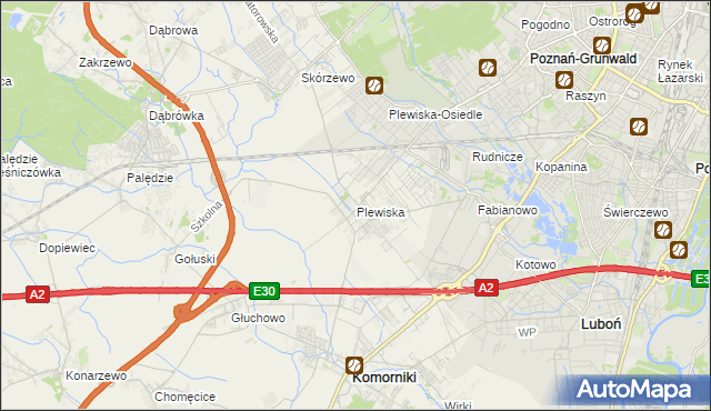 mapa Plewiska gmina Komorniki, Plewiska gmina Komorniki na mapie Targeo