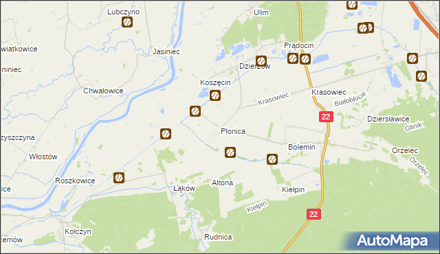 mapa Płonica gmina Deszczno, Płonica gmina Deszczno na mapie Targeo