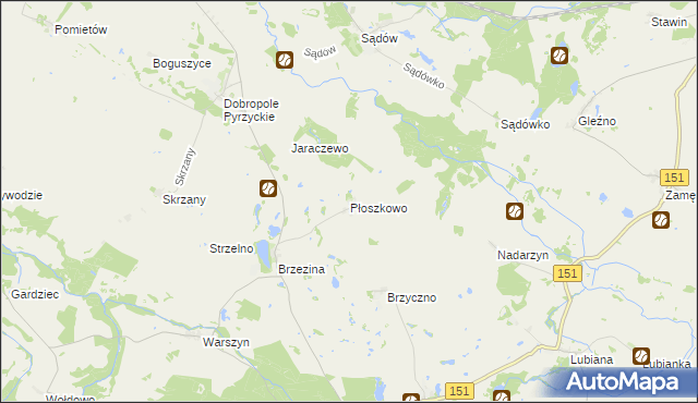 mapa Płoszkowo gmina Dolice, Płoszkowo gmina Dolice na mapie Targeo