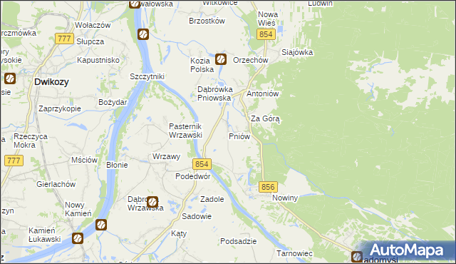 mapa Pniów gmina Radomyśl nad Sanem, Pniów gmina Radomyśl nad Sanem na mapie Targeo